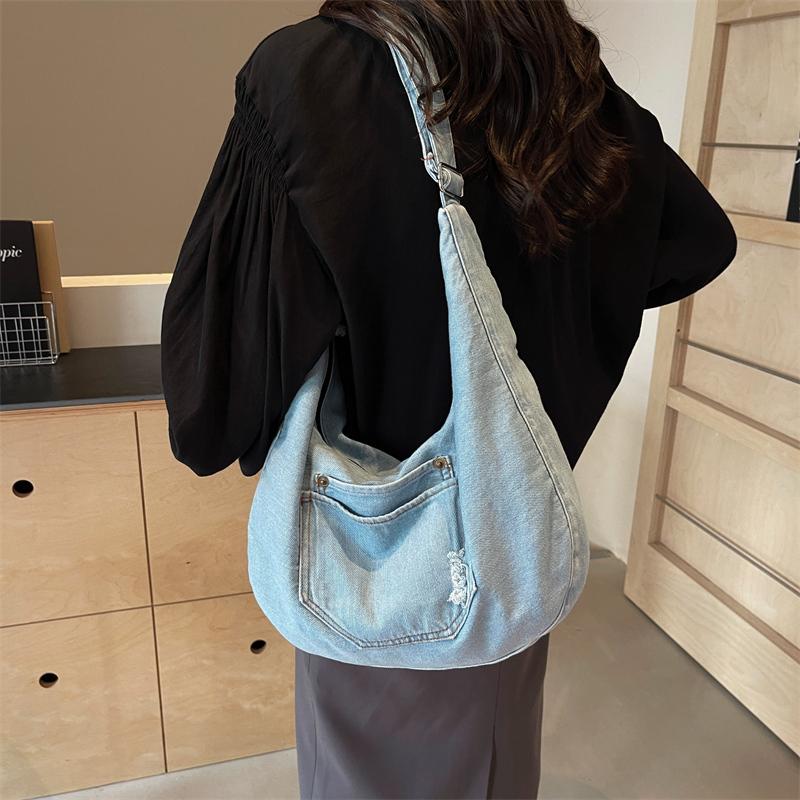 Torebka na ramię Denim Crossbody Bag Jednolity kolor Damska torba typu tote o dużej pojemności
