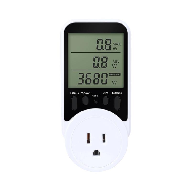 Voltages Current Power Monitor With LCD Display 16A 3680W Plug-in Socket Power Meter with Overloads Protections For Home