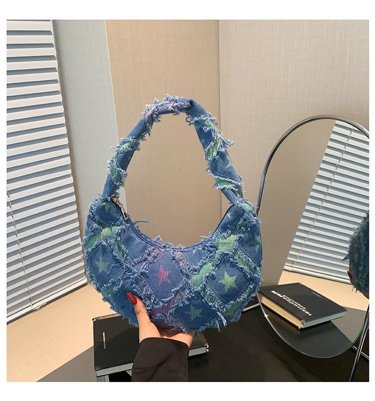 Summer Fabric Personality 2025 New Casual Fashion Large Capacity Canvas Plaid Simple Shoulder Crossbody Armpit Bag