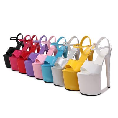 Patent Leather 20cm Extra High Heels Thin Heels Sexy Waterproof Table High Super High Sandals Women's Summer LFD-1986-1