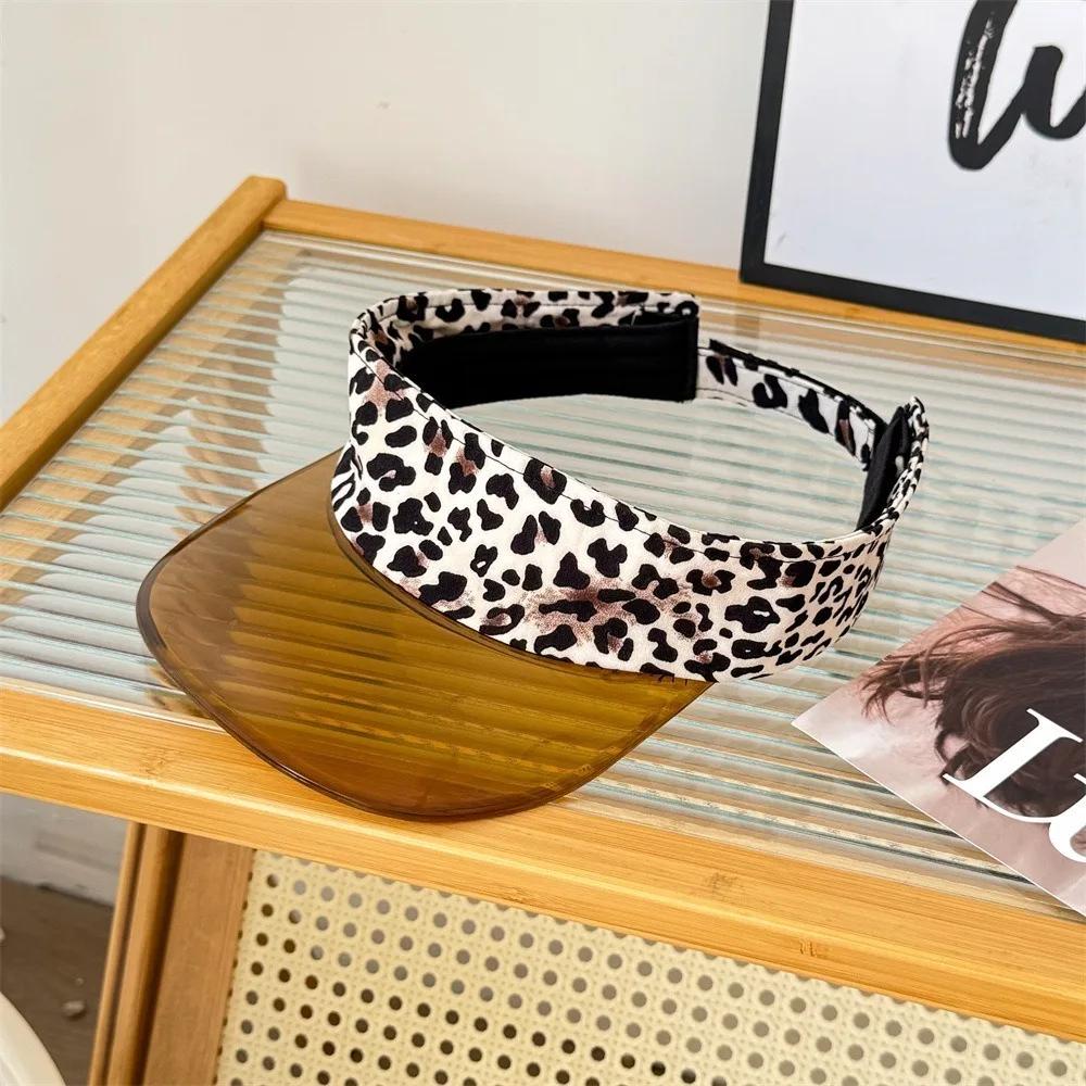 Fashion UV Protection Leopard Print Visor Cap Sunscreen Solid Color Transparent Hollow Hat Adjustable Cool Sun Hat Hiking