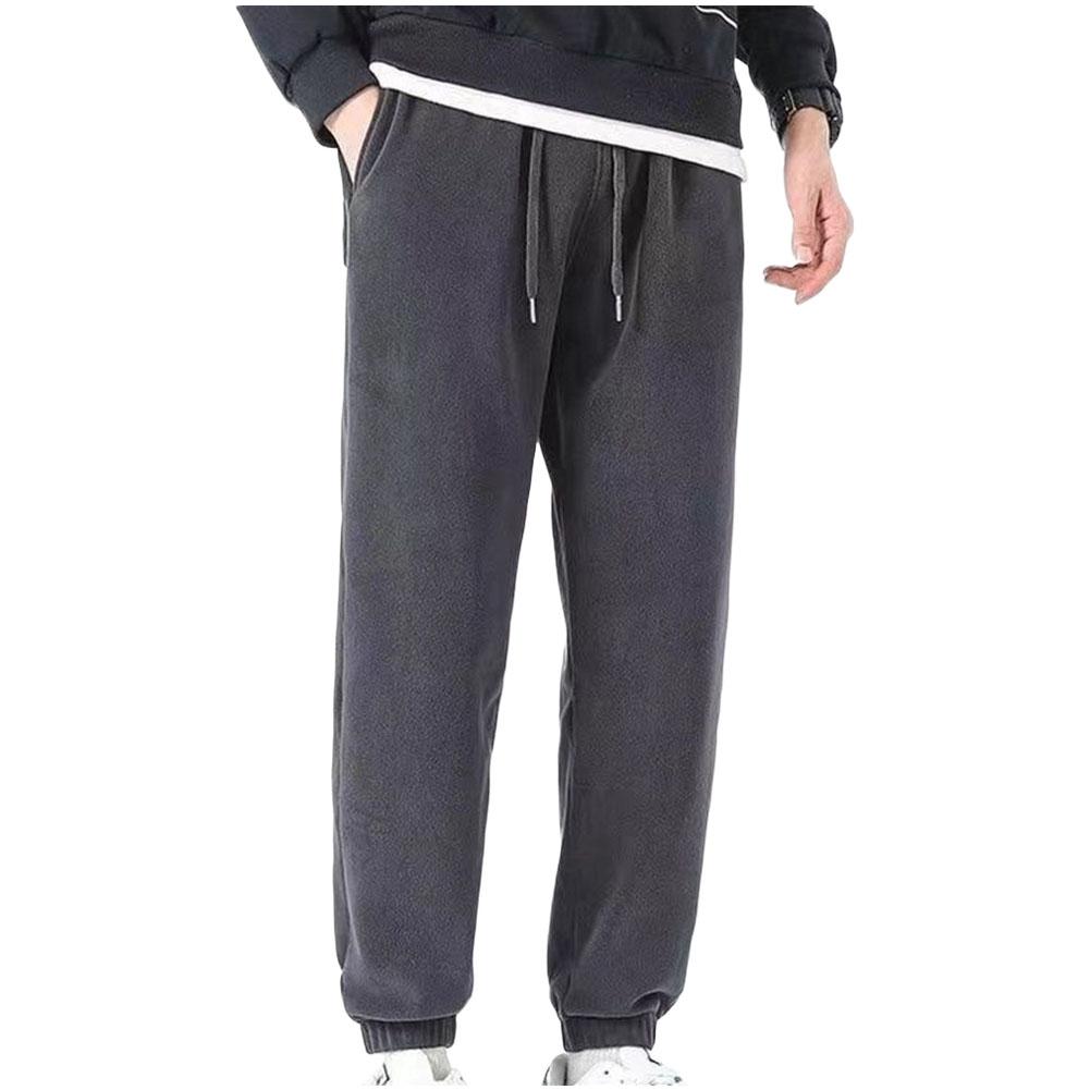 Men Casual Pants Plus Velvet Thicker Drawstring Solid Keep Warm Outwear Ankle-tied Winter Sporty Baggy Trousers Male Fashion