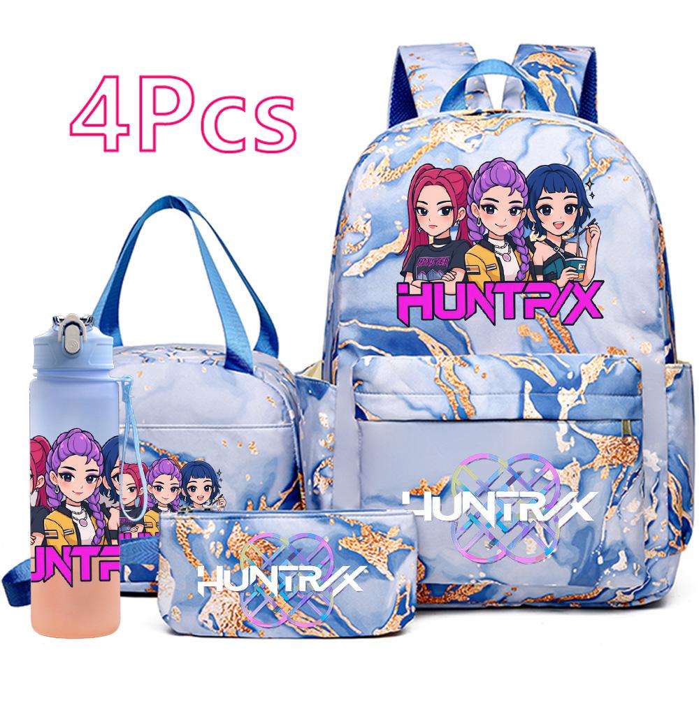 4 stuks/set K-Pop Bedrukte Rugzak Handtas Etui met 750 ml Waterfles voor Tiener Jongen Meisje Schooltas Student Grote Capaciteit Boekentas Mochila