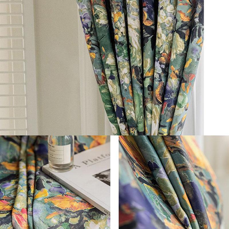 Olejomalba na záclony v americkém stylu Retro květinová záclona Ložnice Balkon Okno Podlaha Zastínění Tyč na záclony