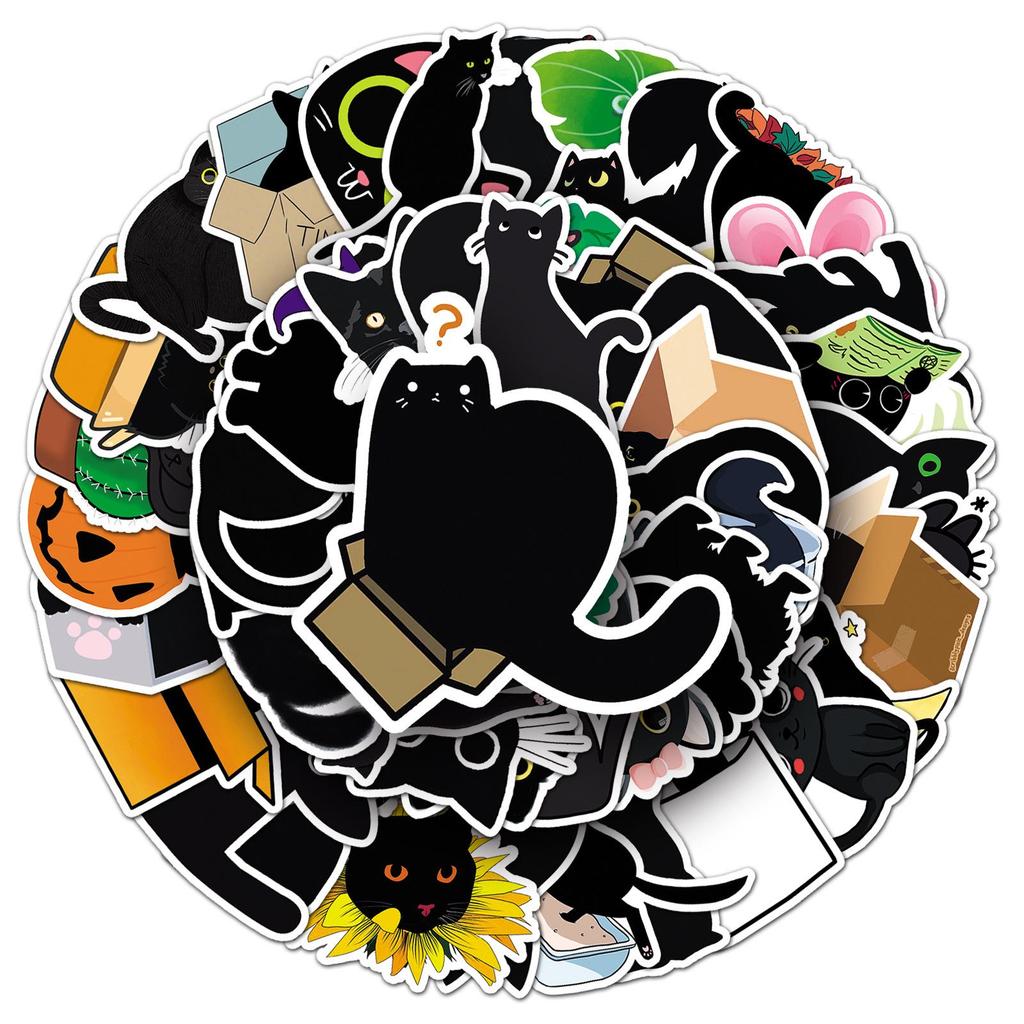 50 Sheets of Cute Black Cat Stickers: Q Version for Notebooks & Diaries