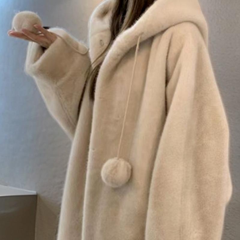 

Осень-зима с капюшоном, утолщенная длинная плюшевая шуба, искусственный мех, одно пальто, повседневный стиль, женское пальто, высококачественное пальто One Size абрикосовый