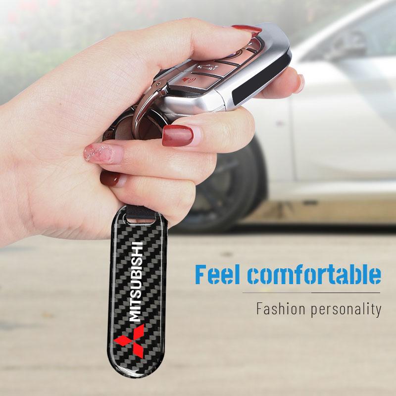 Carbon Fiber Texture Car Key Chain Ring Auto Keychain For Mitsubishi Lancer Outlander Pajero ASX Colt I200 Space Delica Triton