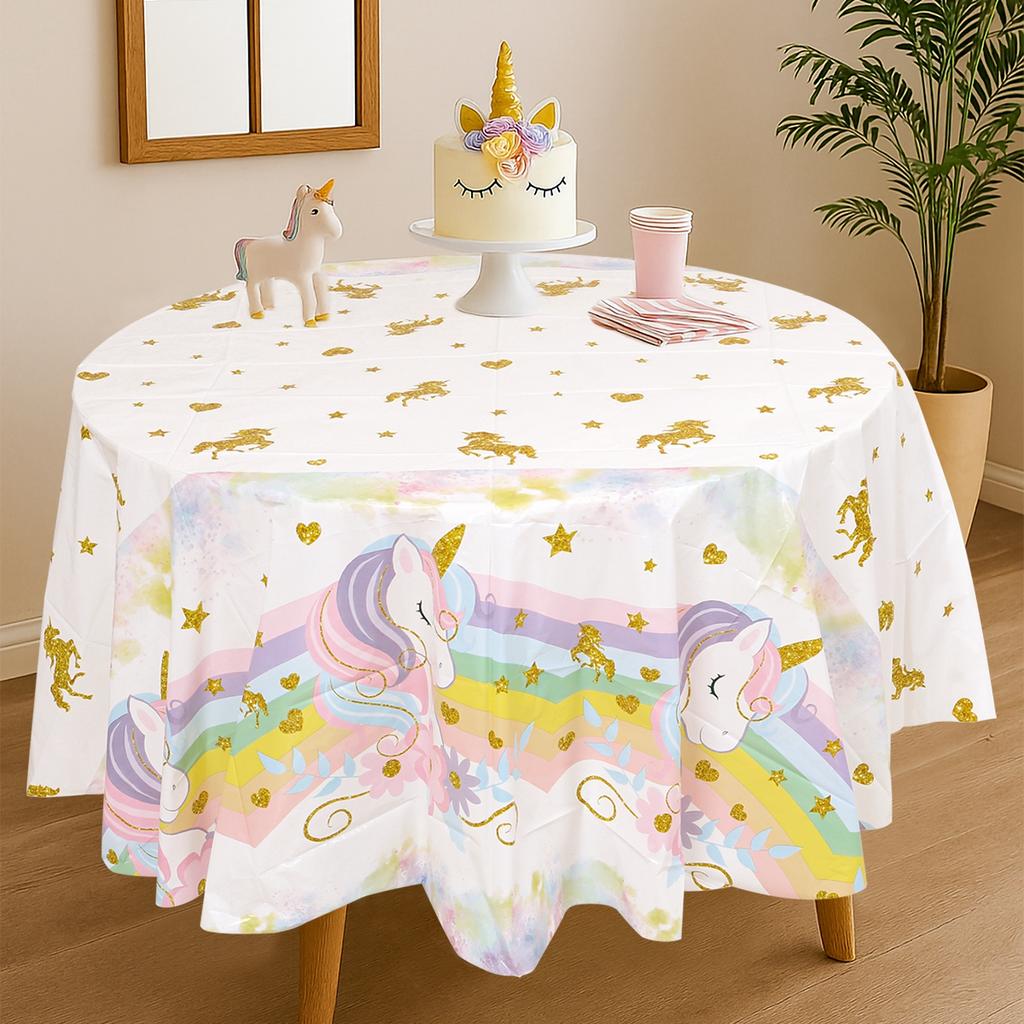 Rainbow Unicorn Round Tablecloth Unicorn Birthday Party Decoration Kids Girl Favors Gift Round Table Cover Baby Shower Supplies
