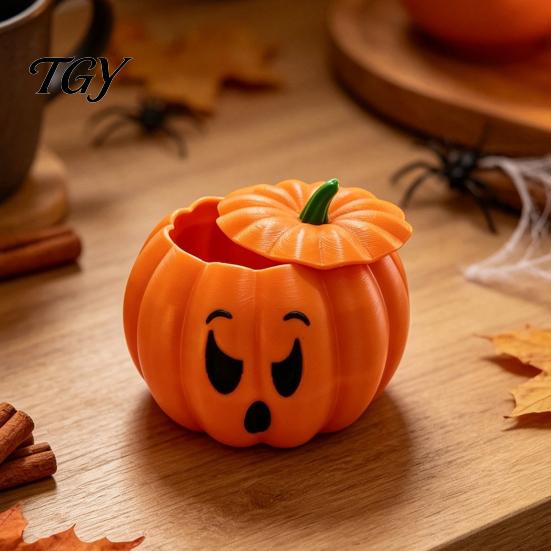 Cute Pumpkin Trinket Case 3D Printed Devil Storage Box with Lid, Funny Ghost Face Decor Halloween Decoration, Desktop Organizer for Jewelry And Small