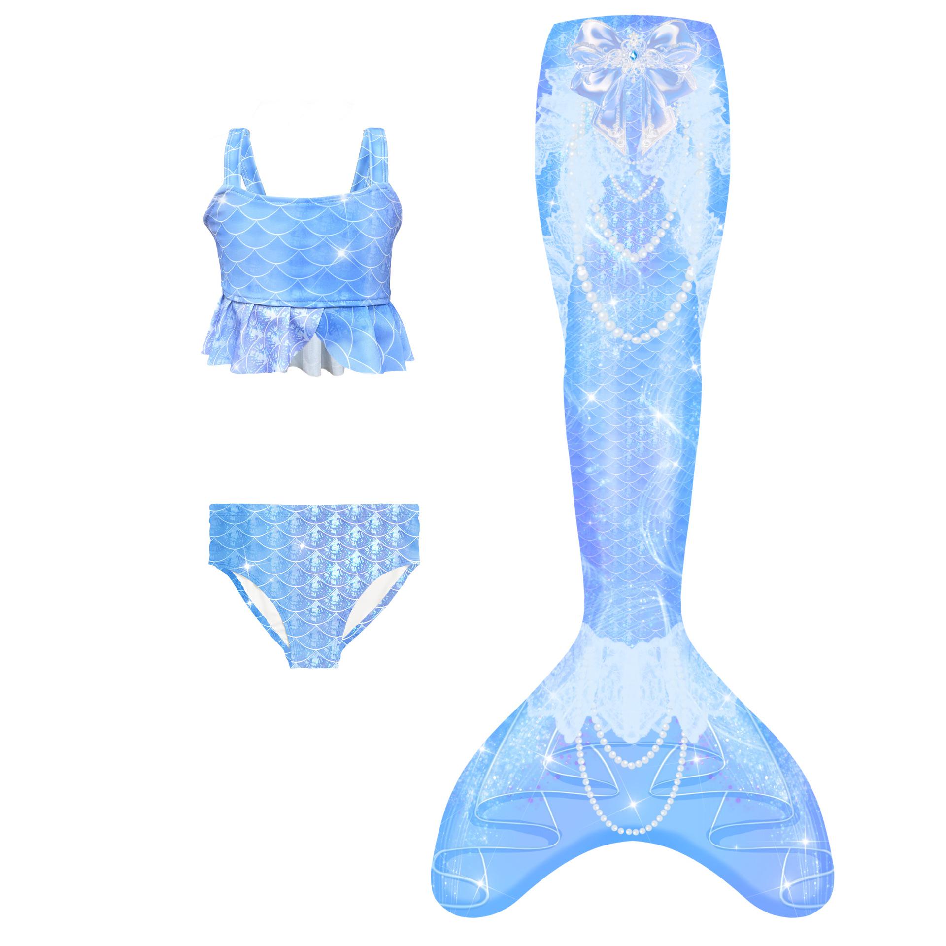BESMORLE Mermaid Tail Kids Swimsuit Set – High-Quality Three-Piece Parent-Child Swimwear 110