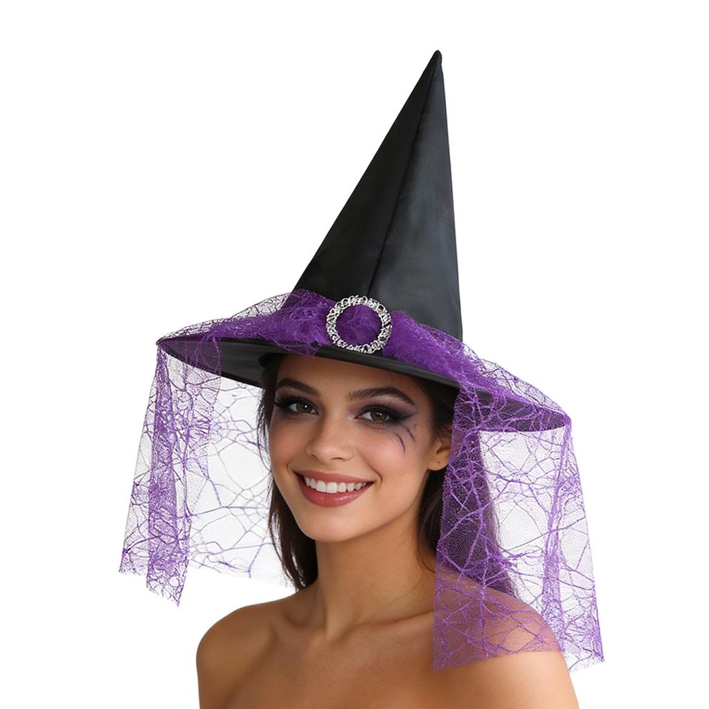 Women's Adult Witch Hat with and Tulle for Halloween Costume Party