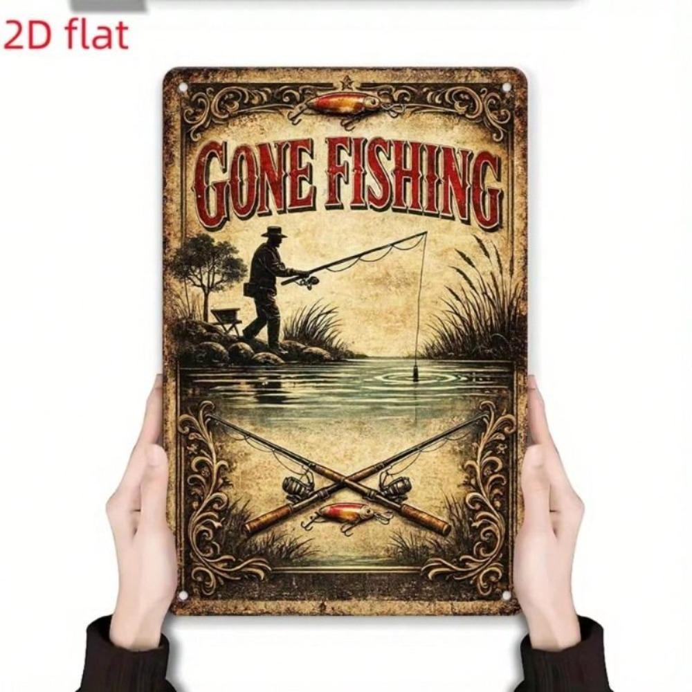 Metal Poster Wall Art Retro Fishing Club 8x12 Inch Bar Decor