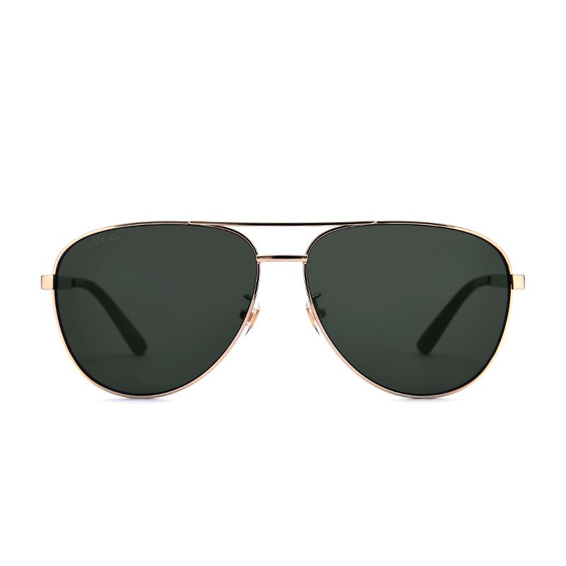 GUCCI Golden Frame Green Lens Aviator Sunglasses with Enamel Craftsmanship Men's