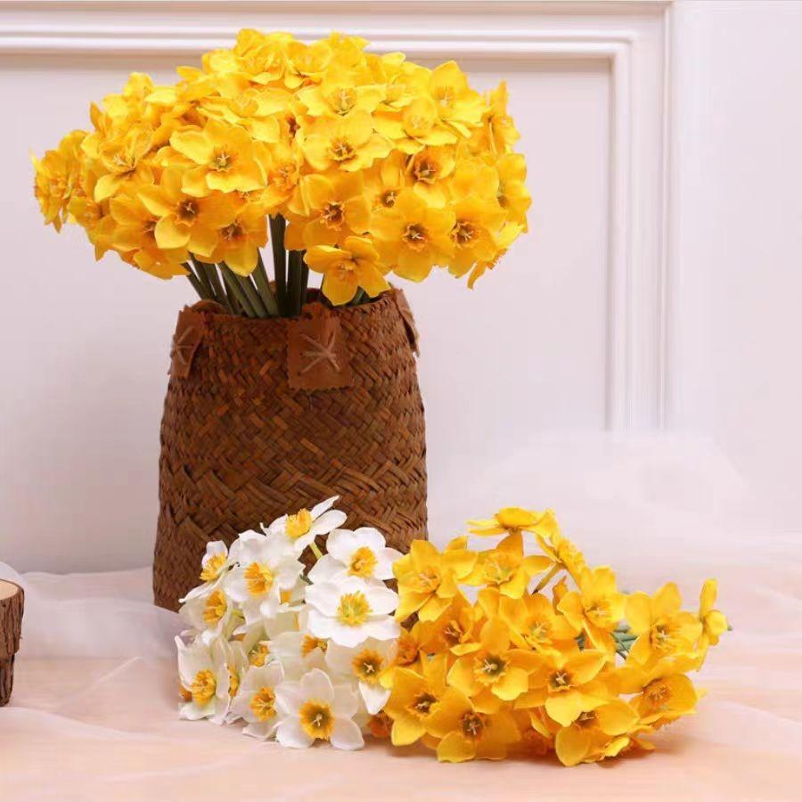 

Свежий букет с имитацией нарциссов, элитное свадебное украшение для гостиной, обеденного стола, световое роскошное украшение, ручной букет, шелковый цветок, искусственный цветок