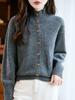 Women's Thickened Pure Wool Knit Cardigan - Autumn/Winter Half-High Collar, Versatile Lazy Style Sweater