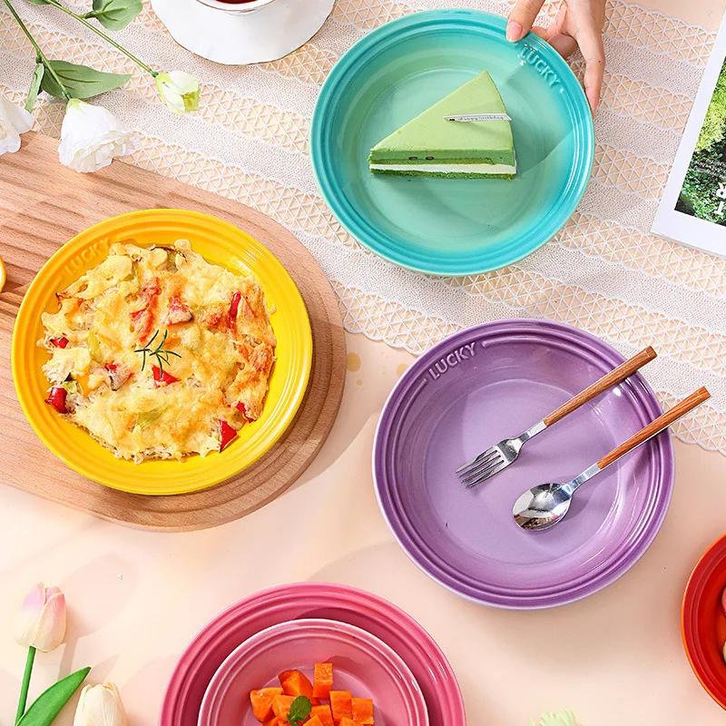 French Gradual Change Front Plate Round Western Ceramic Plate Household Nordic Rainbow Color Plate