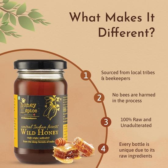 Honey and Spice Pure Raw Wild Honey (500g) | Single Origin Honey From Central India Forests With No Added Preservatives  (500g, Pack of 2)
