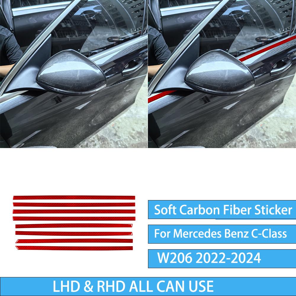 For Mercedes Benz C-Class W206 -2024 Auto Door Trim Seat Adjustment Red Carbon Fiber Decorative Car Accessory Sticker