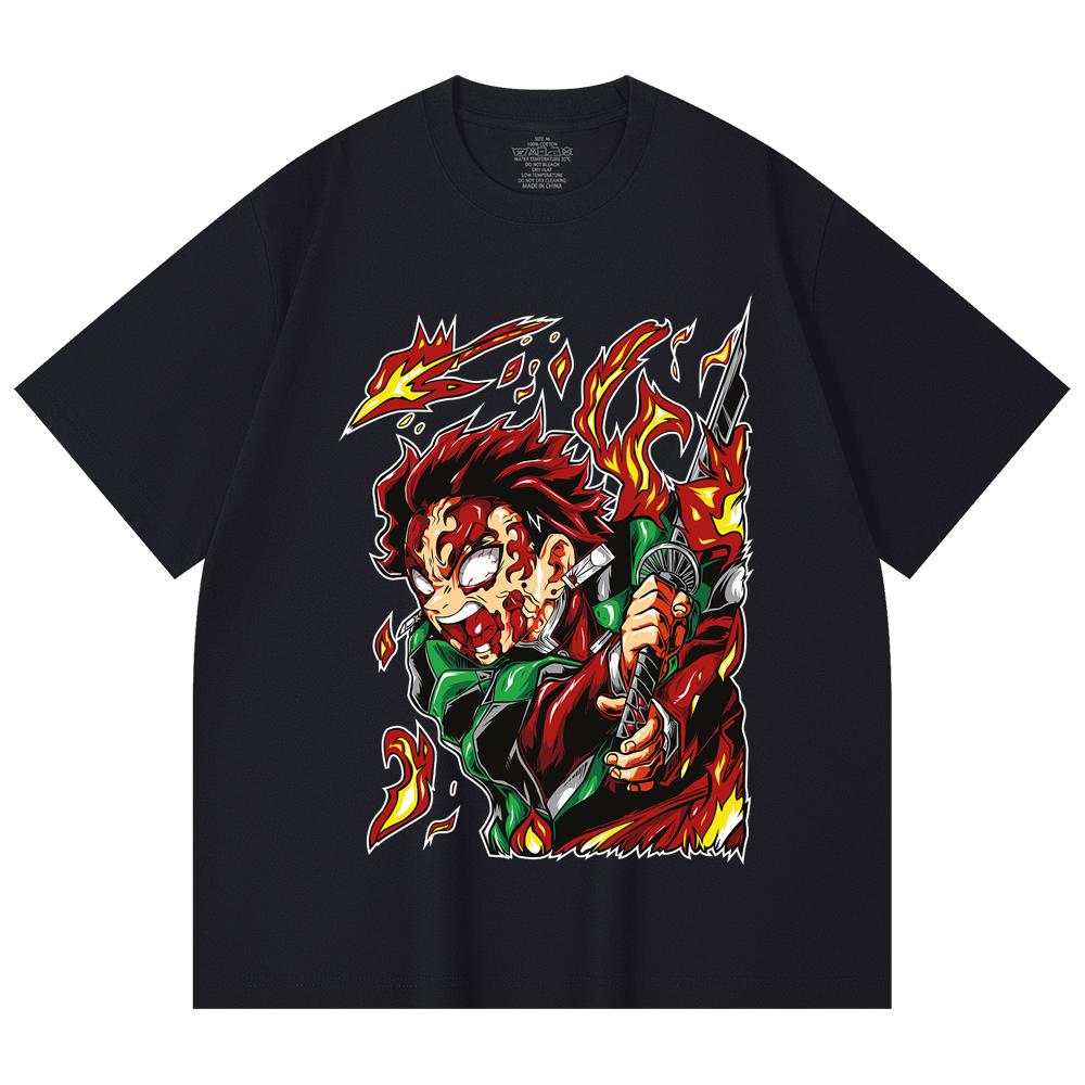 230 Gsm 100% Cotton Demon Slayer V101 Tanjiro Print Unisex Heavy Cotton T Shirt
