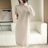 Knee-length Long Sweater Dress Women's Half-High Collar Dress Insulated Warm Knitted Midi Dresses with Bottoms Spring Autumn