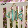 Unique Log Wall Art Fish Handmade Decor, Rustic Coastal Hanging Ornament with Sea Glass Beach Themed Decorations Jute Rope, Bohemian Style for