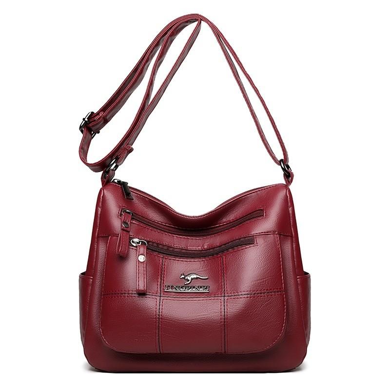 Pu Leather Retro Crossbody Bag For Middleaged Women With Zipper Closure And Stitching Details