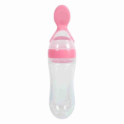90 ml Silikon Baby Kleinkind Fütterung Flasche mit Löffel Frische Lebensmittel Getreide Squeeze Feeder (Rosa)