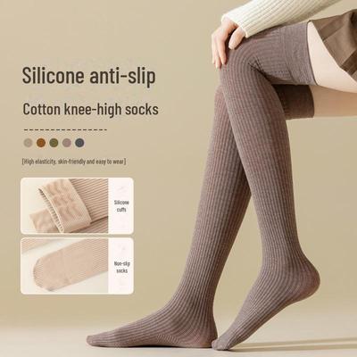 Dames Katoen Slankmakende Druk Kuitkousen, Effen Kleur Middenkuit, Anti-Slip Lijmpunt Over-de-Knie Kousen