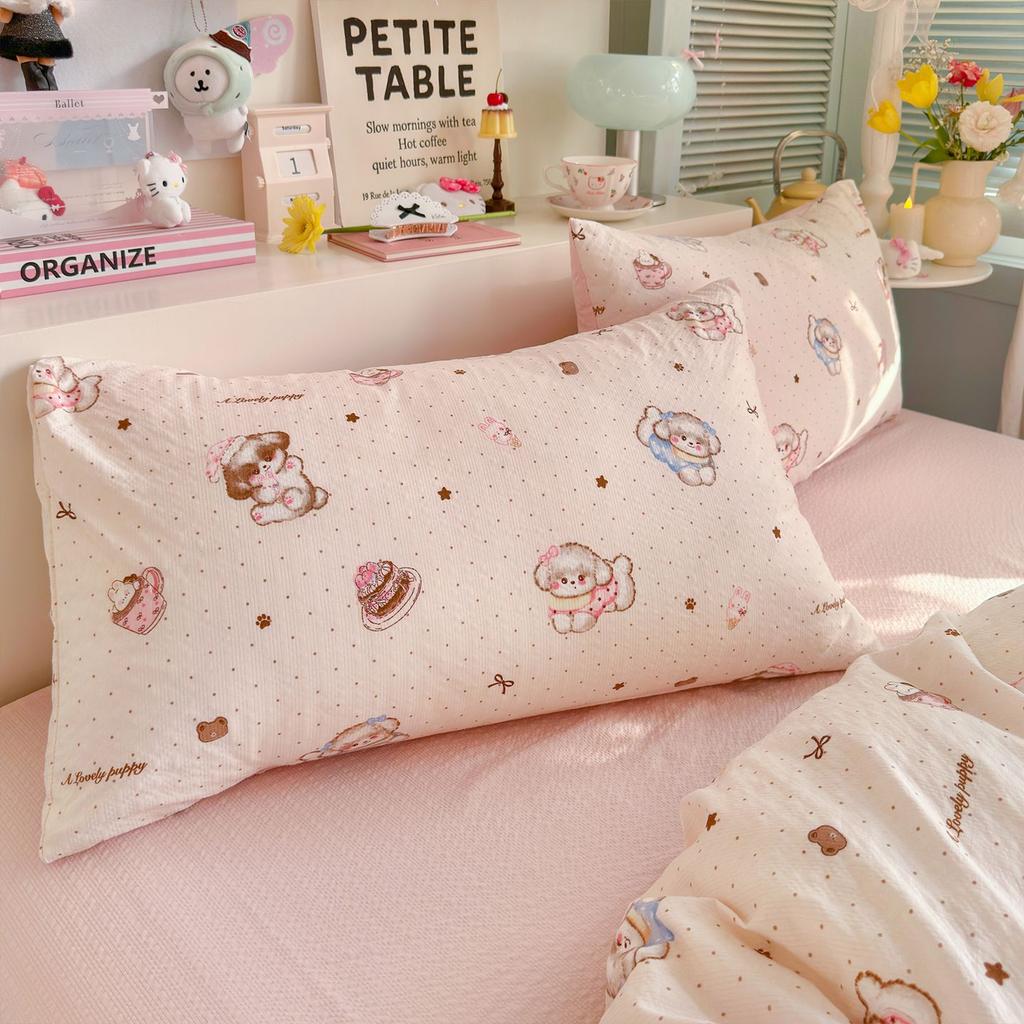 Clever Plan: Small Fresh 110g High Quality A-class Puff Cotton Wrinkled Yarn Four Piece Set Imitation Water Washed Cotton Four Piece Set