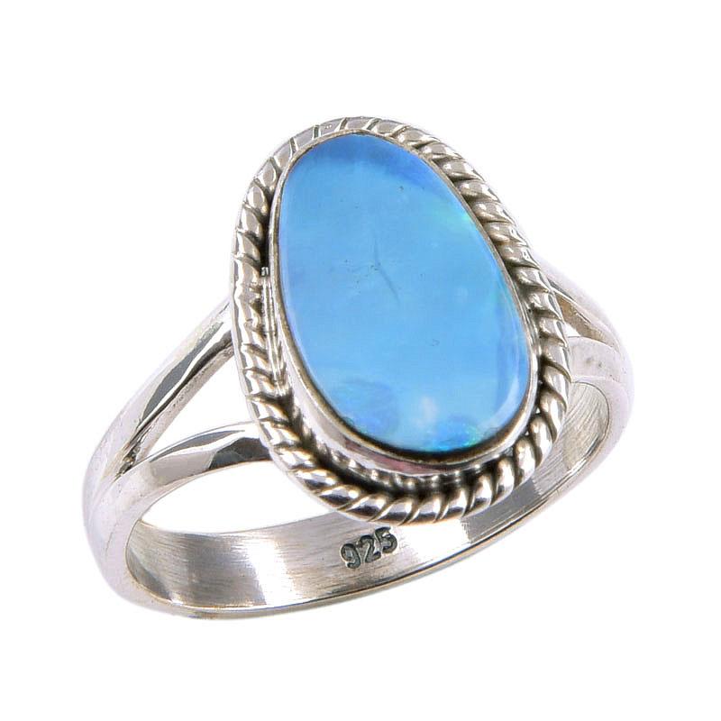 Natural Australian Opal Gemstone 925 Solid Sterling Silver Ring Size 6.5 B3W73