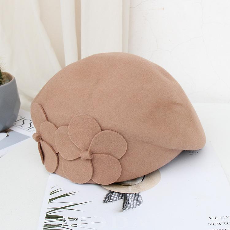 Autumn And Winter New British Woolen Felt Hat Dome Fashion Top Hat European And American Temperament Flower Stewardess Beret