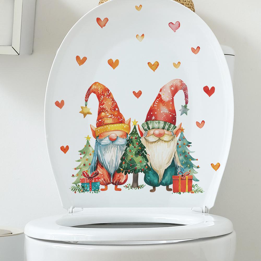 Cartoon Christmas Dwarfs Love Toilet with Bathroom Bathroom Home Decoration Stickers