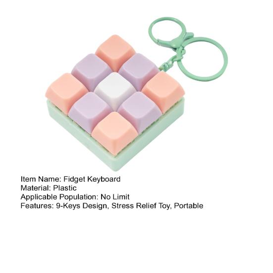 9-Keys Fidget Keyboard Keychain Stress Anxiety Relief Keyboard Clicker Keychain Portable