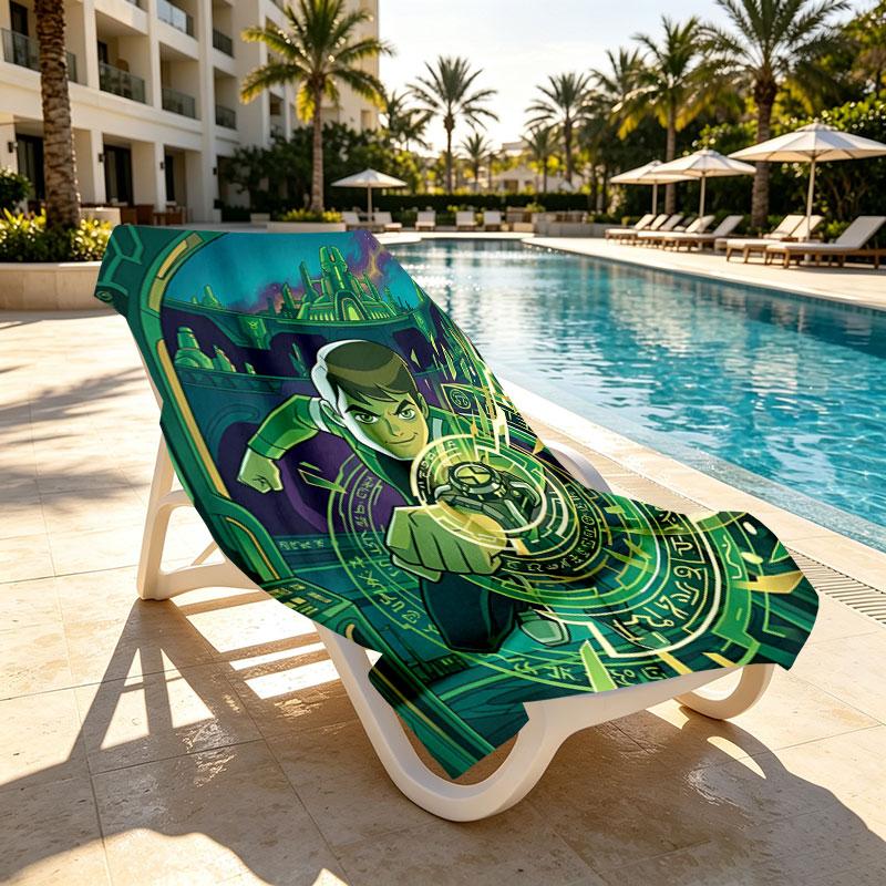 Ben 10 Cartoon Print Beach Towel Design, Soft, Lightweight. for Home Bathroom, Spa, Pool, Yoga, Surfing, Camping, Gift for Family, Friend