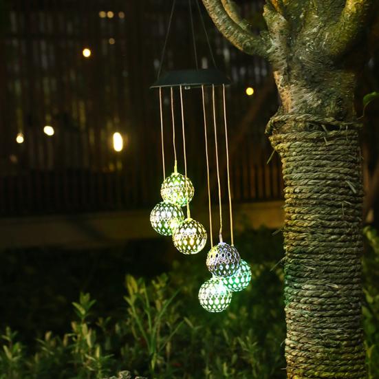 Solar Wind Chime Garden Metal Orb Wind Chime with Color-Changing Solar Lights