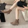 British High-heeled Pointed-toed Temperament Suede Short Boots for Women 2025 New Autumn and Winter Thin-heeled Korean Thin Martin Boots for Women