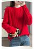 Women's Color-Block Pure Wool Sweater, Cable Knit, Thickened, Loose Fit, Slimming Pullover