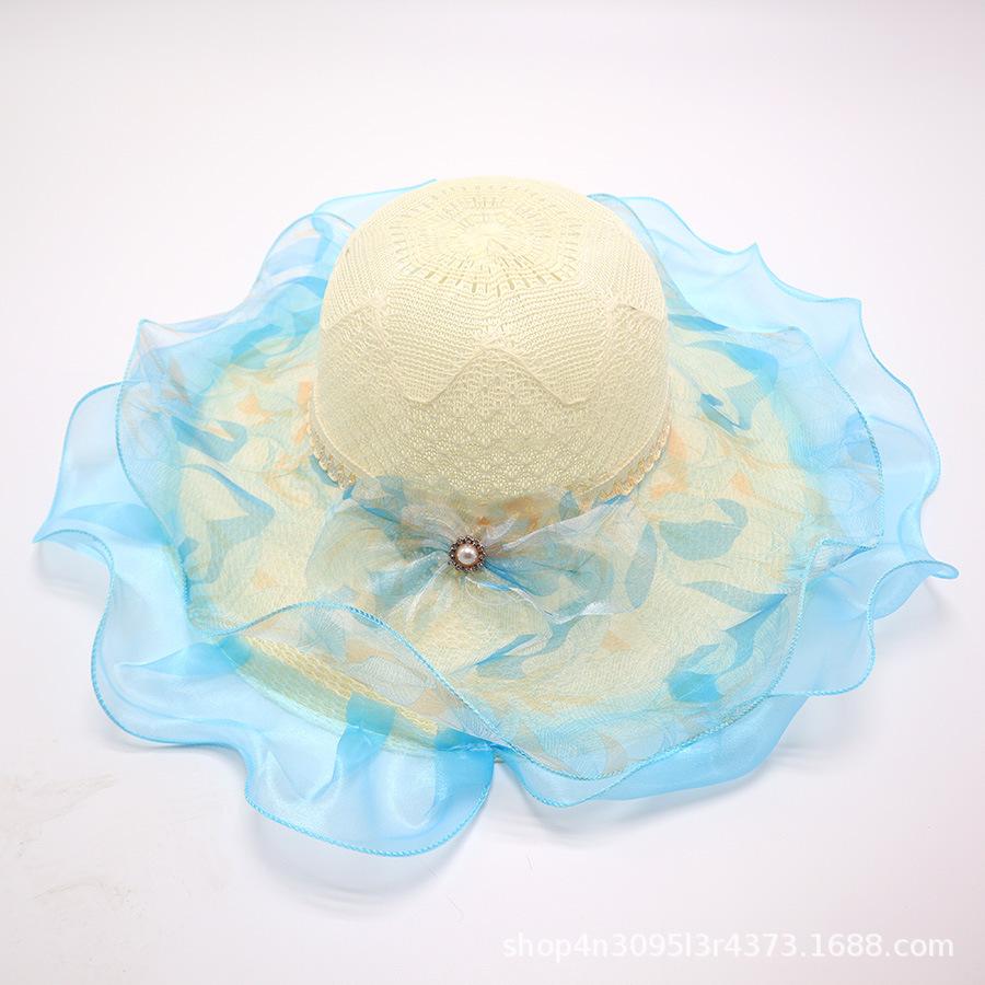 Summer straw hat big brim fashionable flower sweet seaside vacation beach breathable sun protection sun hat women's