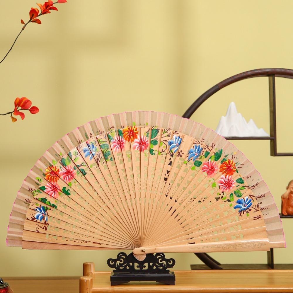

Traditional Spanish Wooden Fan Classic Handheld Fan Home Decor Folding Fan Photography Prop абрикосовий