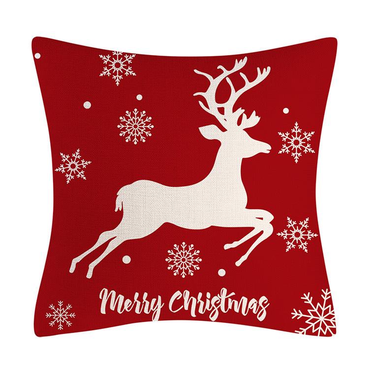 Red Series Snowflake Reindeer Pattern Throw Pillow Cover with Short Plush Print for Living Room Sofa Decoration Cushion Cover