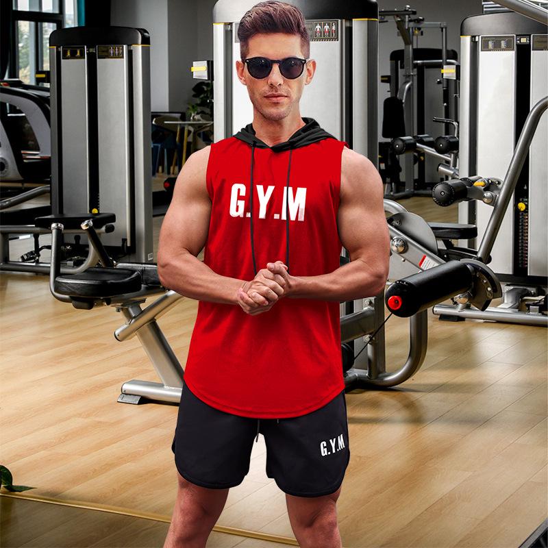 

Men s Ice Silk Quick-Dry Sleeveless Fitness Hoodie Tank for Basketball M червоний