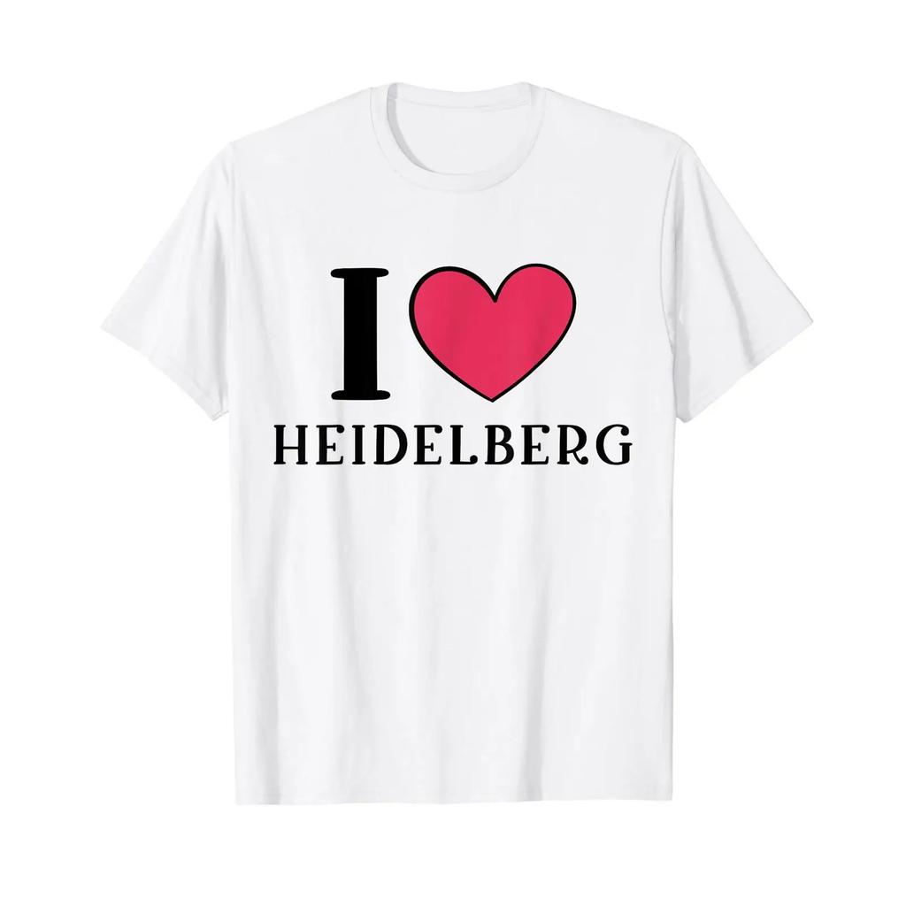 I Love Hearts Heidelberg German City T Shirt White Vintage Washed Soft Casual Stretched Slightly Graphic Unisex Fashion