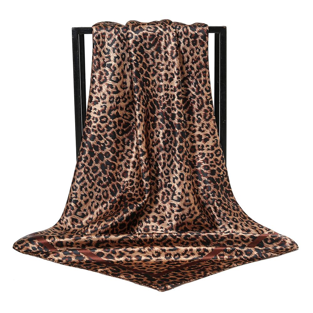 

90*90cm Leopard Print Square Scarf Women Soft Satin Shawl Handkerchief Muslim Luxury Scarves Hijab Foulard Bandana 90x90CM