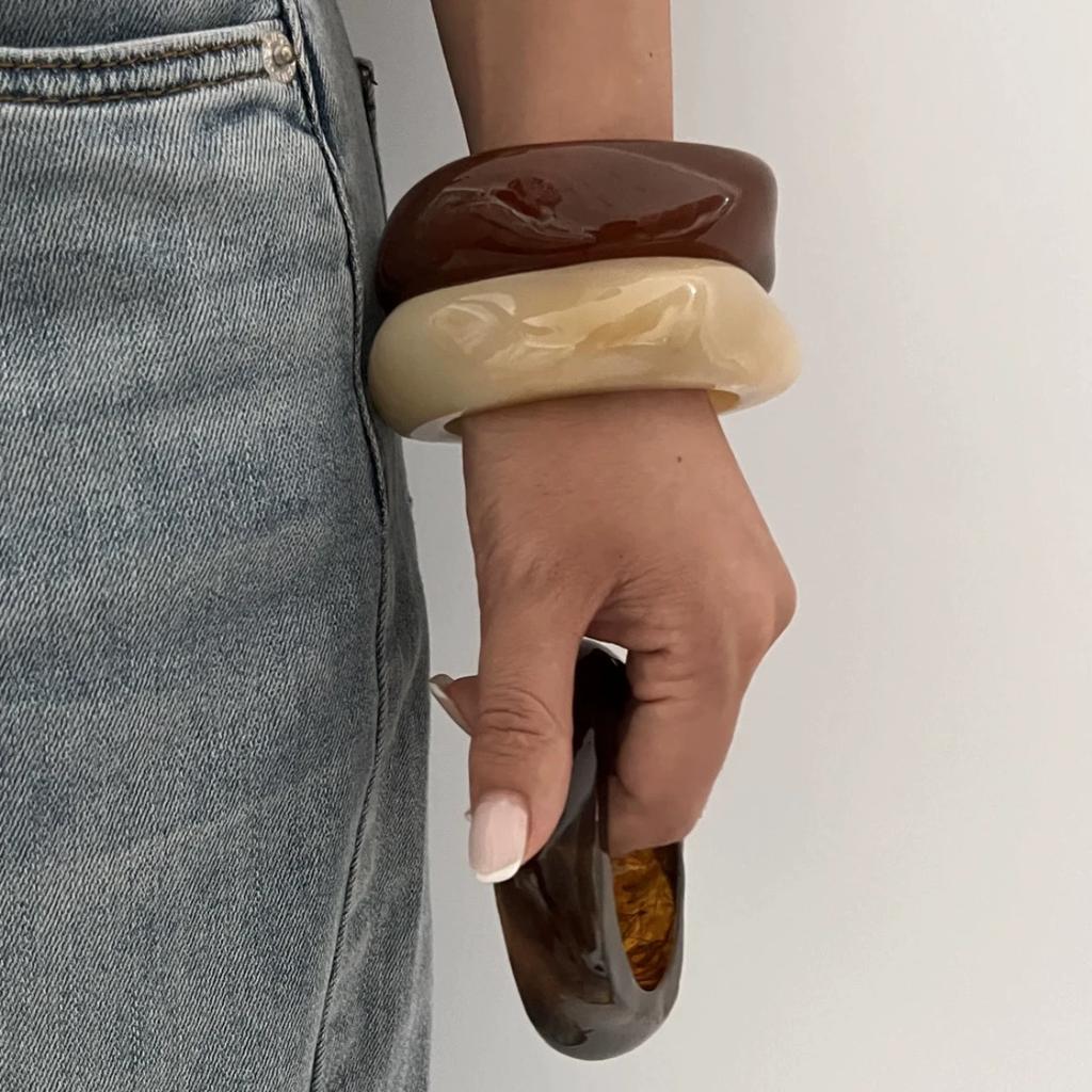 Boho Brown Irregular Acrylic Resin Chunky Bangles for Women on Hand Goth Geometric Charm Bracelets Couple Jewelry Gift