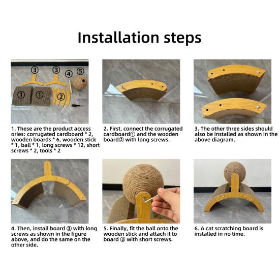 3-in-1 Cat Scratcher Cats Cardboard Scratching Pad with Sisal Ball Wood Frame Indoor Kitten Arched Scratcher for Active Cats Scratching Playing