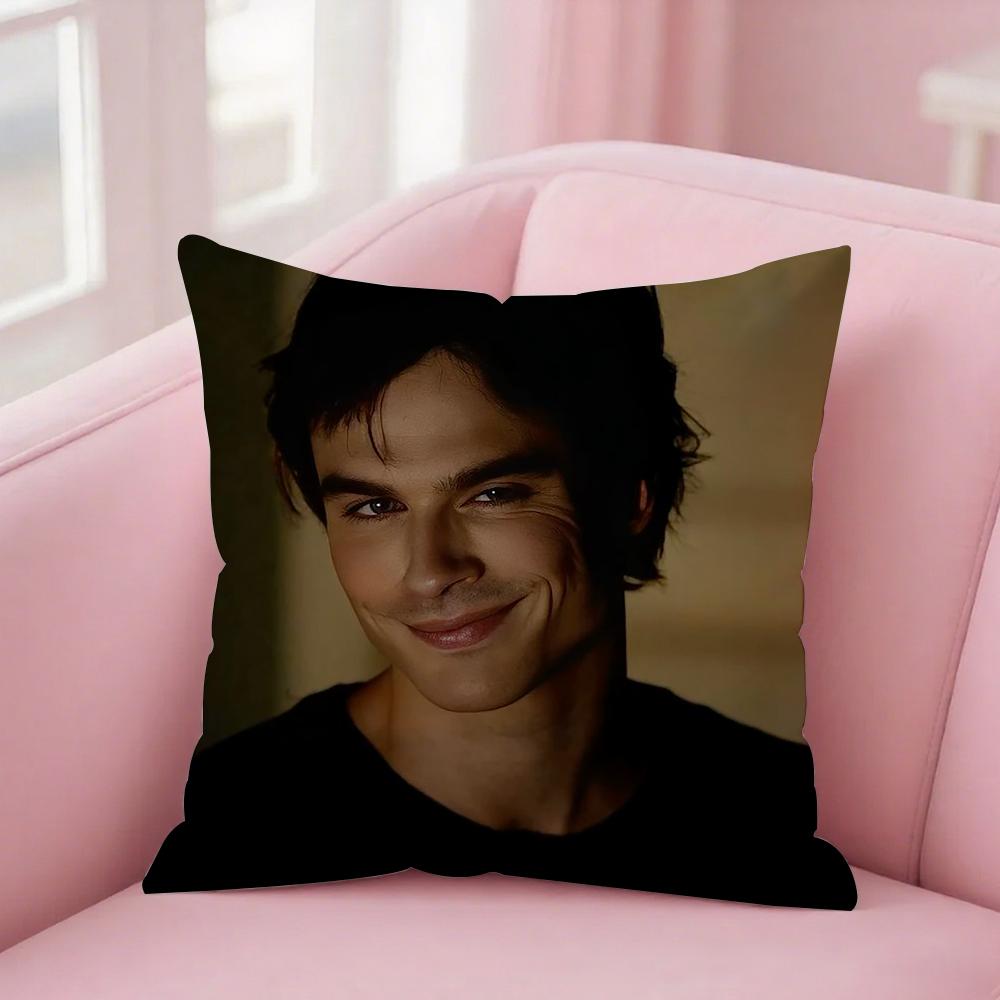 Damon Salvatore The Vampire Diaries Pillow Case Square Double-Sided Printing Short Plush Sofa Cushion Cover Bedroom