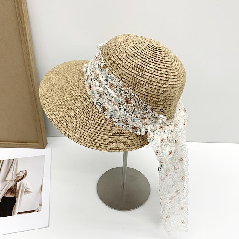 Straw hat children summer beach sun protection sun hat travel seaside vacation wide brim lace bow sun hat