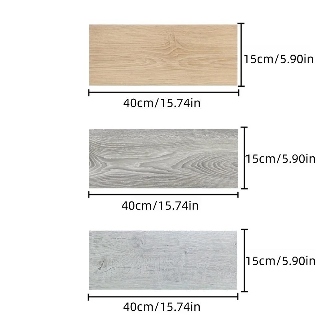 10Pcs 40x15cm PVC Floor Stickers Self-adhesive Waterproof Thickened Wood Grain Floor Foam Living Room