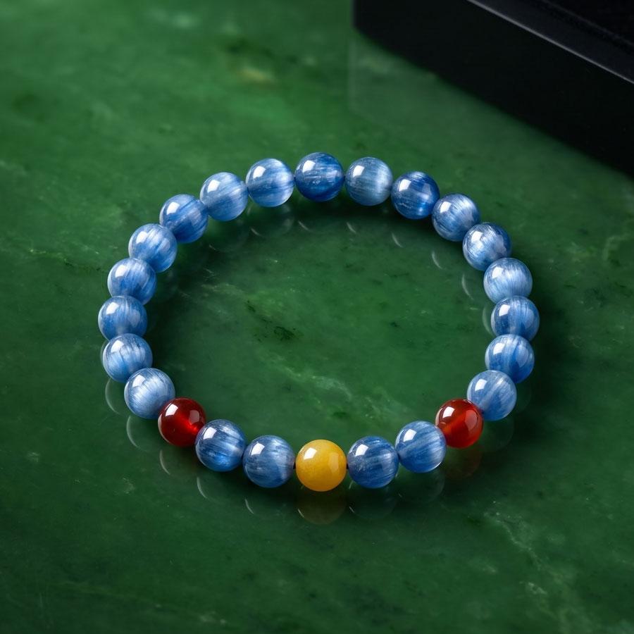 Naturalna Bransoletka z Kyanitu, Granatu i Tygrysiego Oka, Potrójna Chakra Kryształowy Amulet Leczący Boho, Kolorowy Amulet Energetyczny dla Kobiet