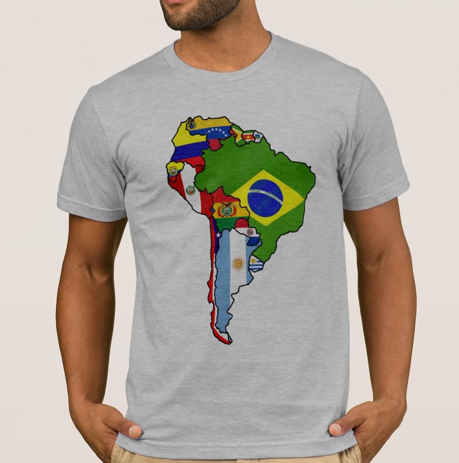 Flag Map of South American Countries TShirt 100 Cotton ONeck Summer Short Sleeve Casual Mens Tshirt Size S3XL